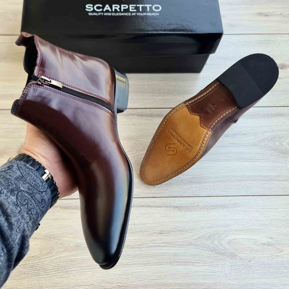 Giovanni Burgundy Men's Chelsea Genuine Leather Boots - Picture 2 of 6